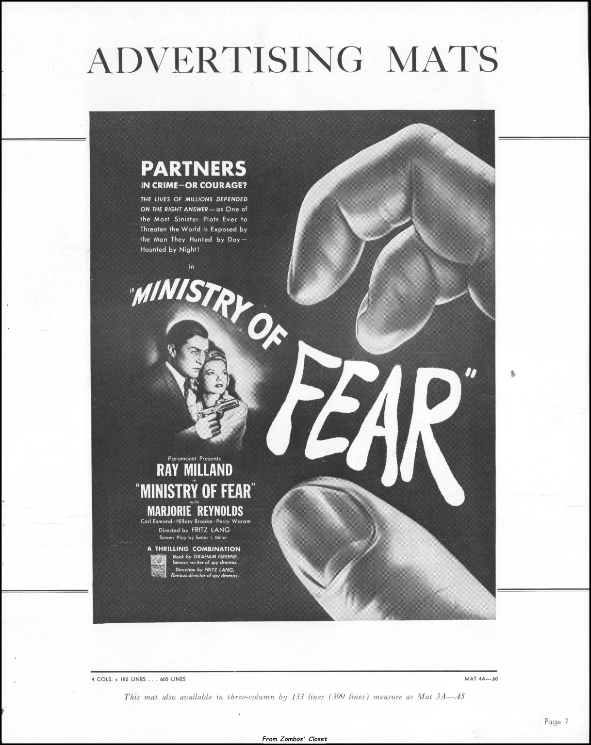 Ministry of Fear Pressbook 1944 Ministry of Fear Pressbook 1944