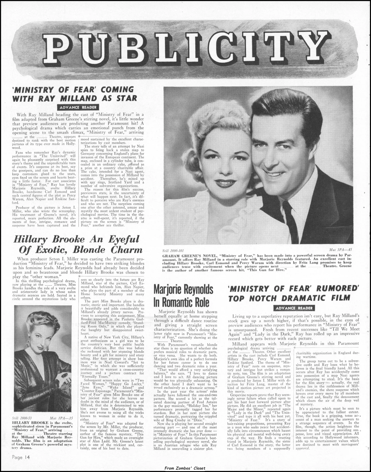 Ministry of Fear Pressbook 1944 Ministry of Fear Pressbook 1944