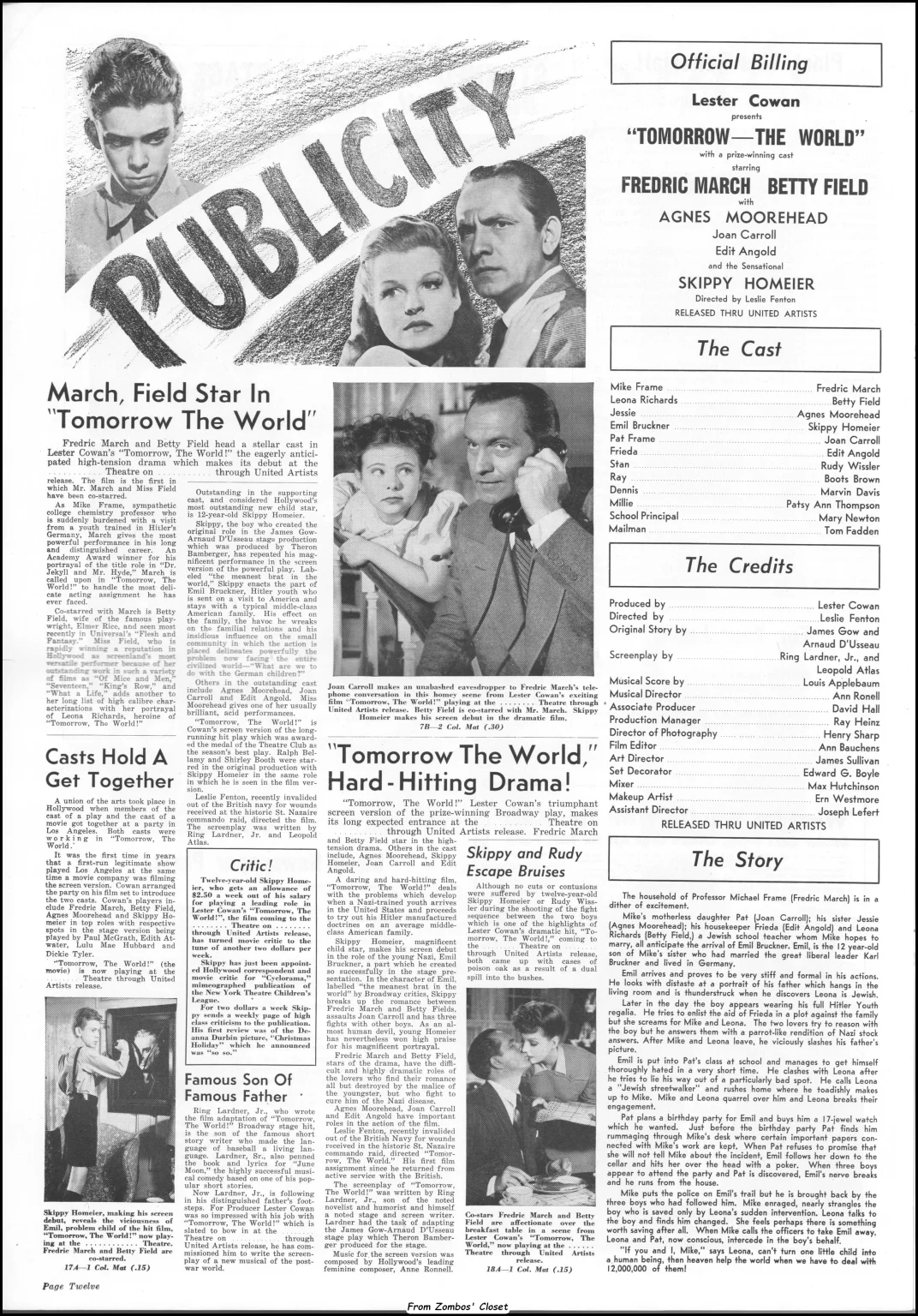 Tomorrow the World 1944 Pressbook Tomorrow the World 1944 Pressbook