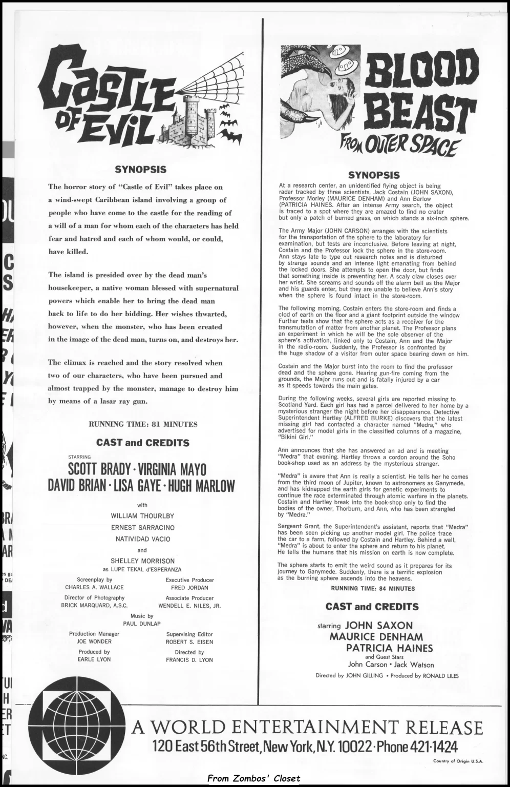 Castle of Evil Blood Beast from Outer Space Pressbook Castle of Evil Blood Beast from Outer Space Pressbook