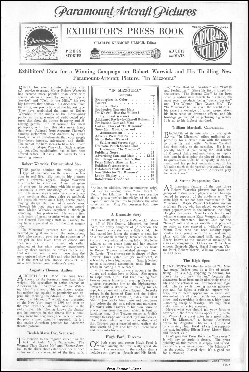 In Mizzoura 1919 silent movie pressbook In Mizzoura 1919 silent movie pressbook