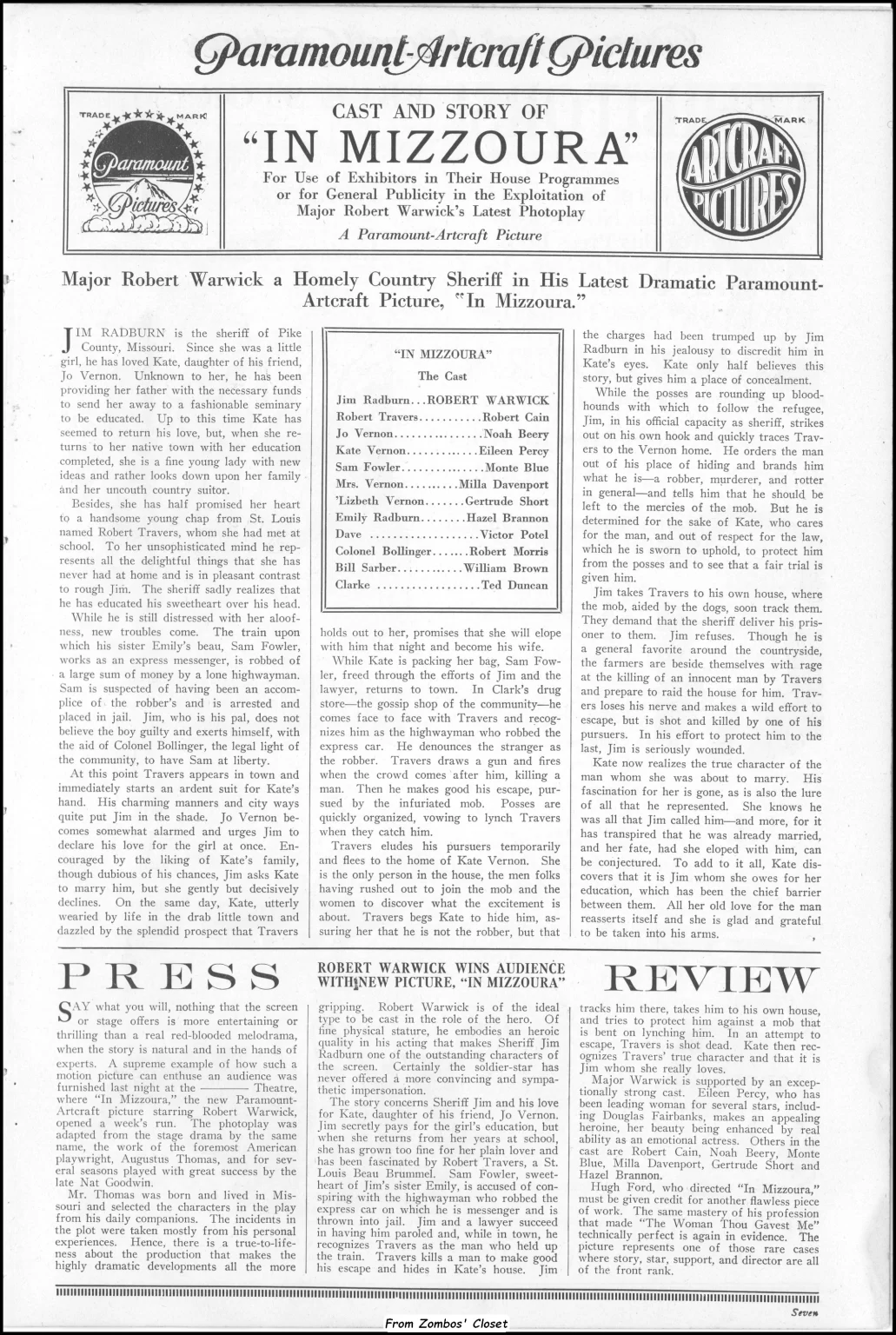 In Mizzoura 1919 silent movie pressbook In Mizzoura 1919 silent movie pressbook