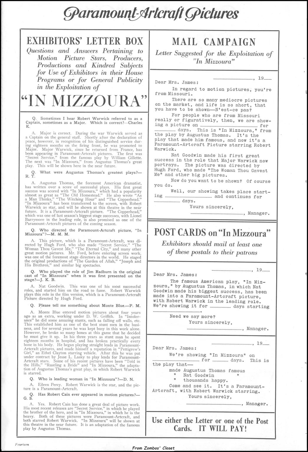 In Mizzoura 1919 silent movie pressbook In Mizzoura 1919 silent movie pressbook