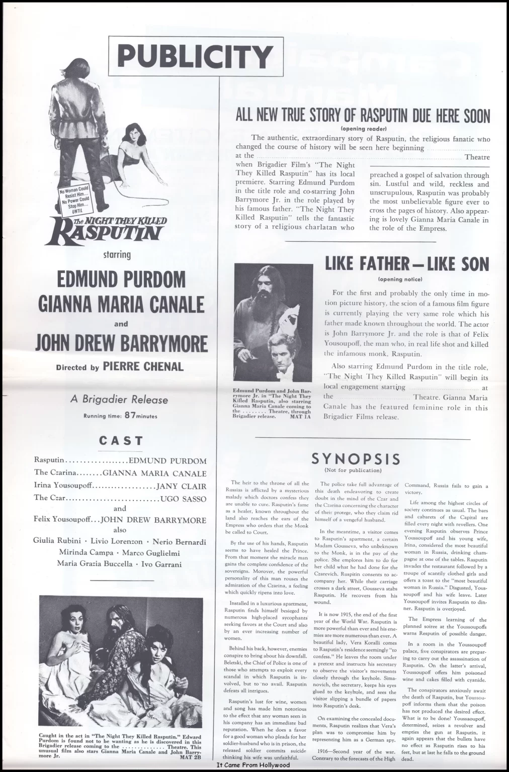 The Night They Killed Rasputin 1960 pressbook