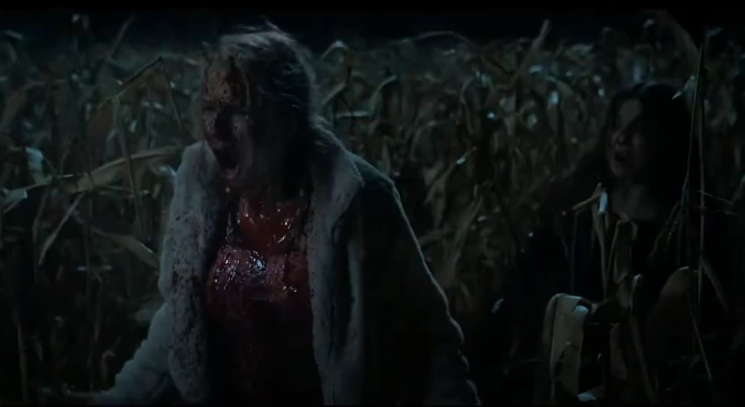 Clown in a Cornfield trailer scene with two women in a cornfield running for their lives. Clown in a Cornfield trailer scene with two women in a cornfield running for their lives.