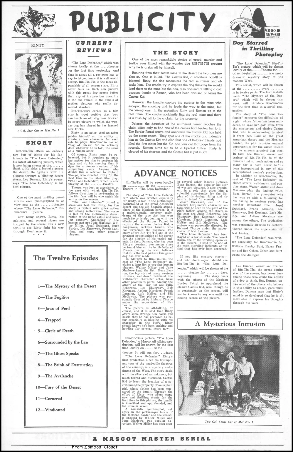 rin tin tin the lone defender Pressbook