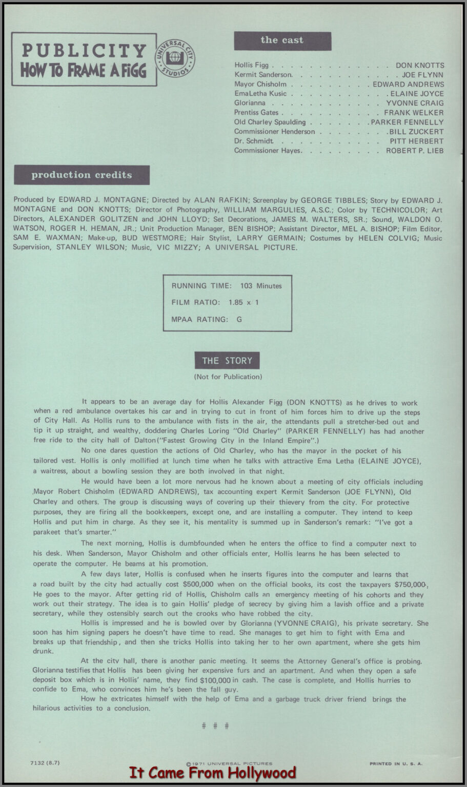 How to Frame a Figg 1971 movie pressbook