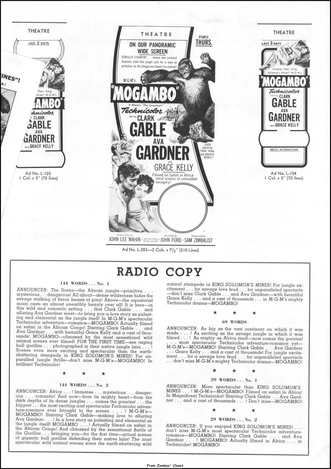 MGM's Mogambo pressbook. MGM's Mogambo pressbook.