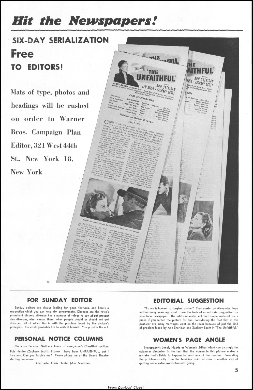 the unfaithful 1947 movie pressbook the unfaithful 1947 movie pressbook