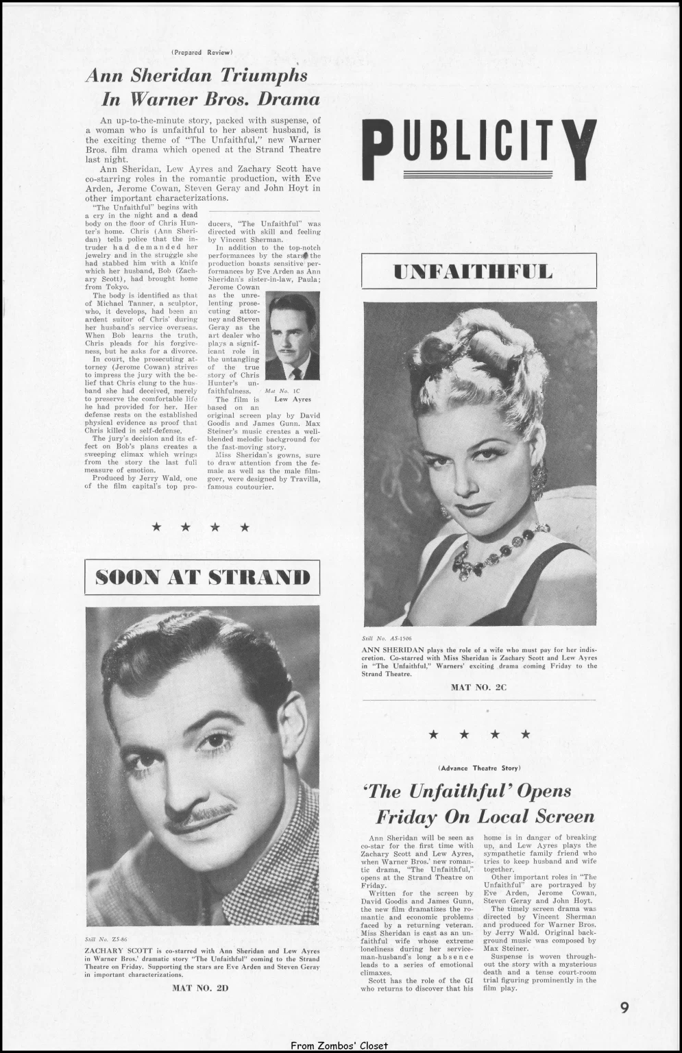 the unfaithful 1947 movie pressbook the unfaithful 1947 movie pressbook