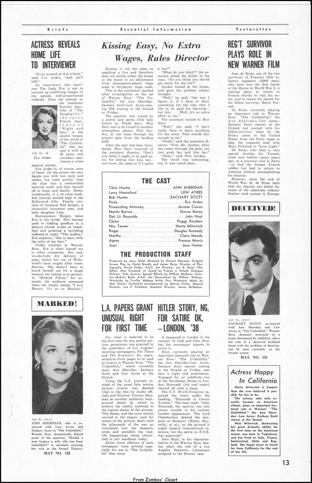 the unfaithful 1947 movie pressbook the unfaithful 1947 movie pressbook