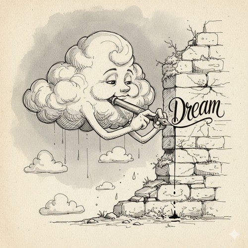 Ink sketch of cloud writing on a wall Ink sketch of cloud writing on a wall