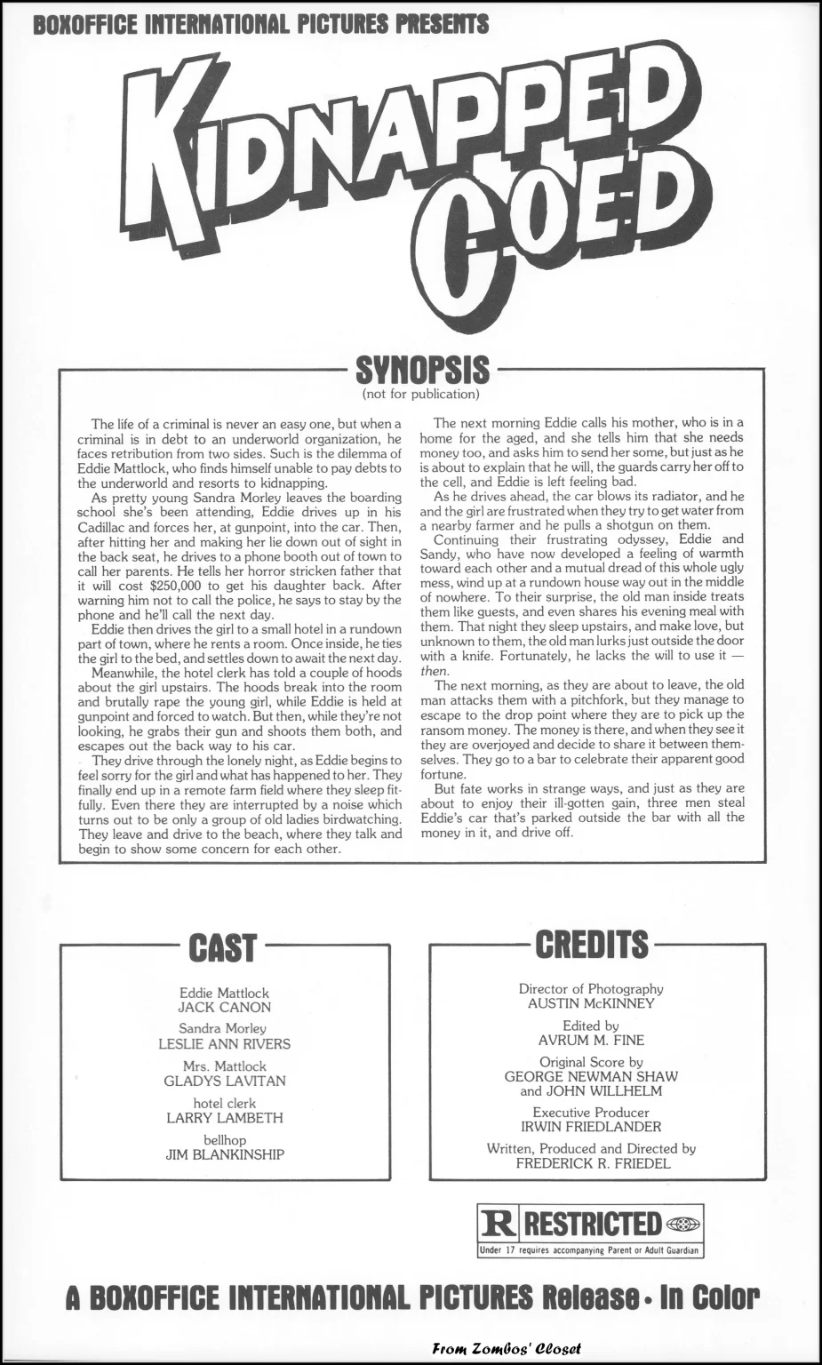 Kidnapped Coed movie pressbook Kidnapped Coed movie pressbook