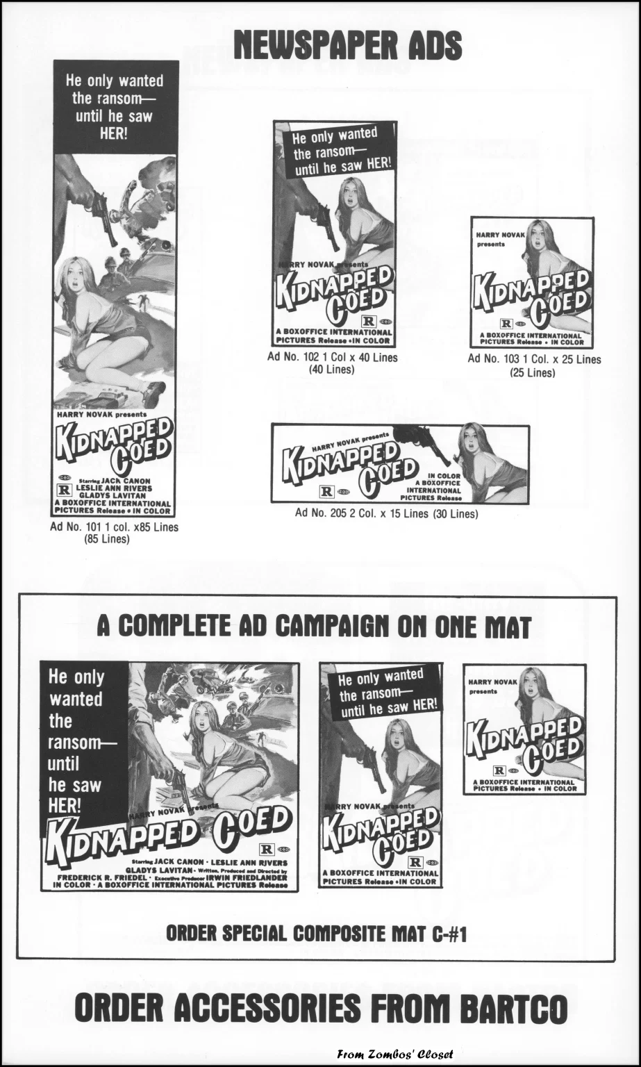 Kidnapped Coed movie pressbook Kidnapped Coed movie pressbook