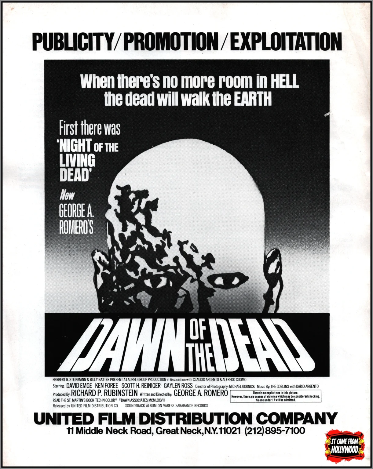 Dawn of the Dead 1978 horror movie pressbook