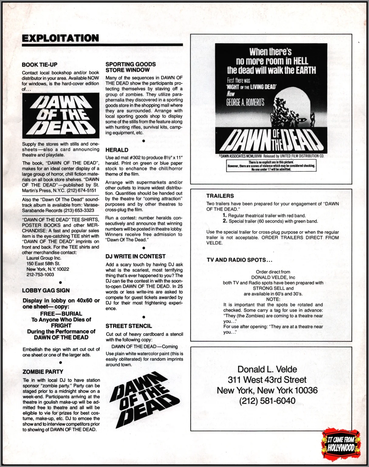 Dawn of the Dead 1978 horror movie pressbook