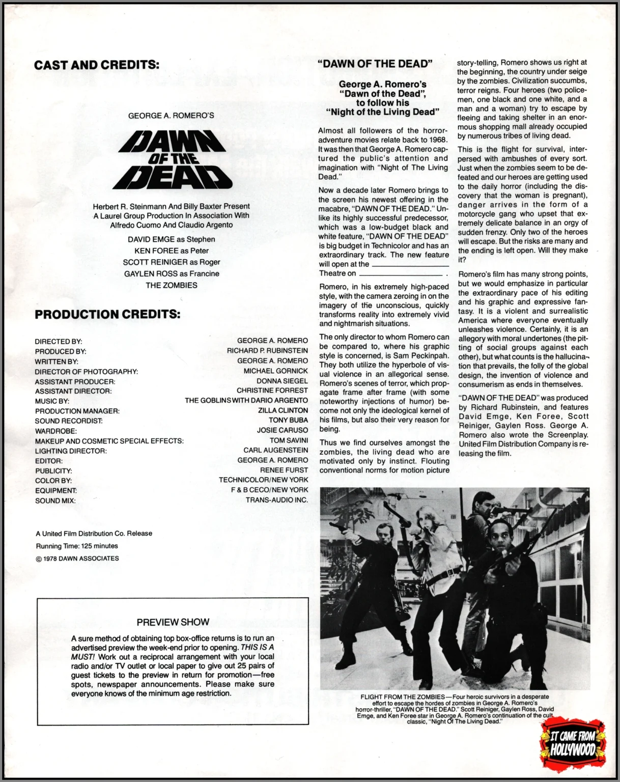 Dawn of the Dead 1978 horror movie pressbook