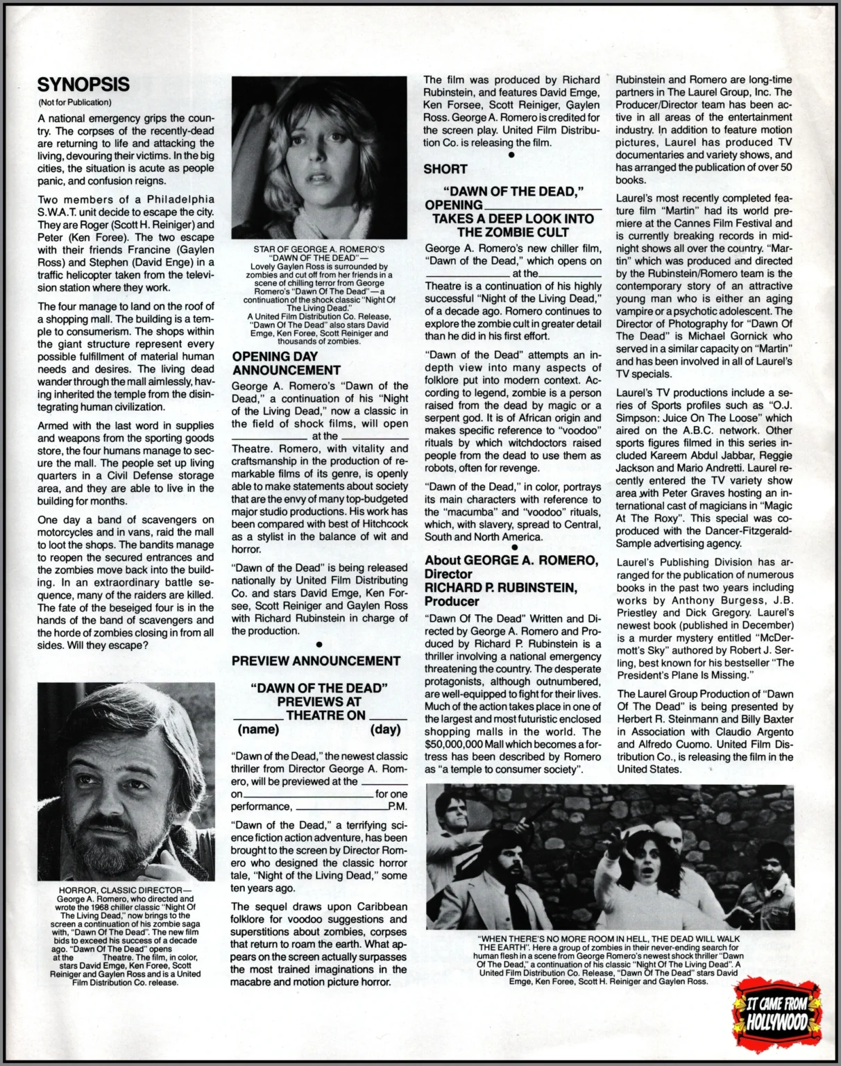 Dawn of the Dead 1978 horror movie pressbook